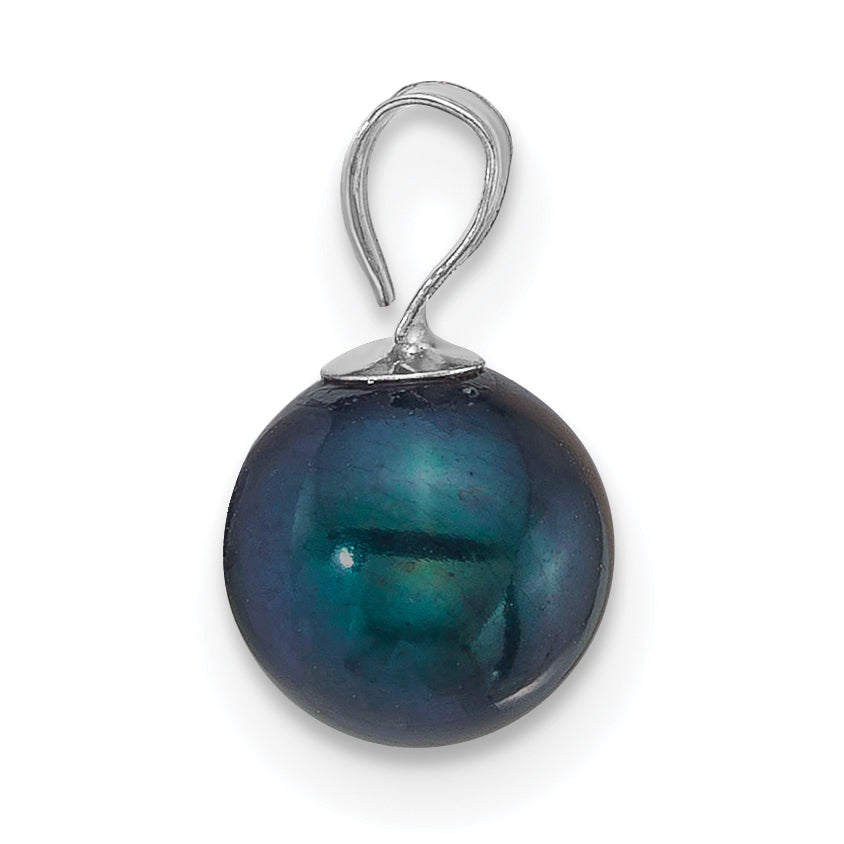 14k White Gold Polished 7-8mm Round Black Freshwater Cultured Pearl Pendant Secondary image