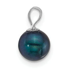 14k White Gold Polished 7-8mm Round Black Freshwater Cultured Pearl Pendant
