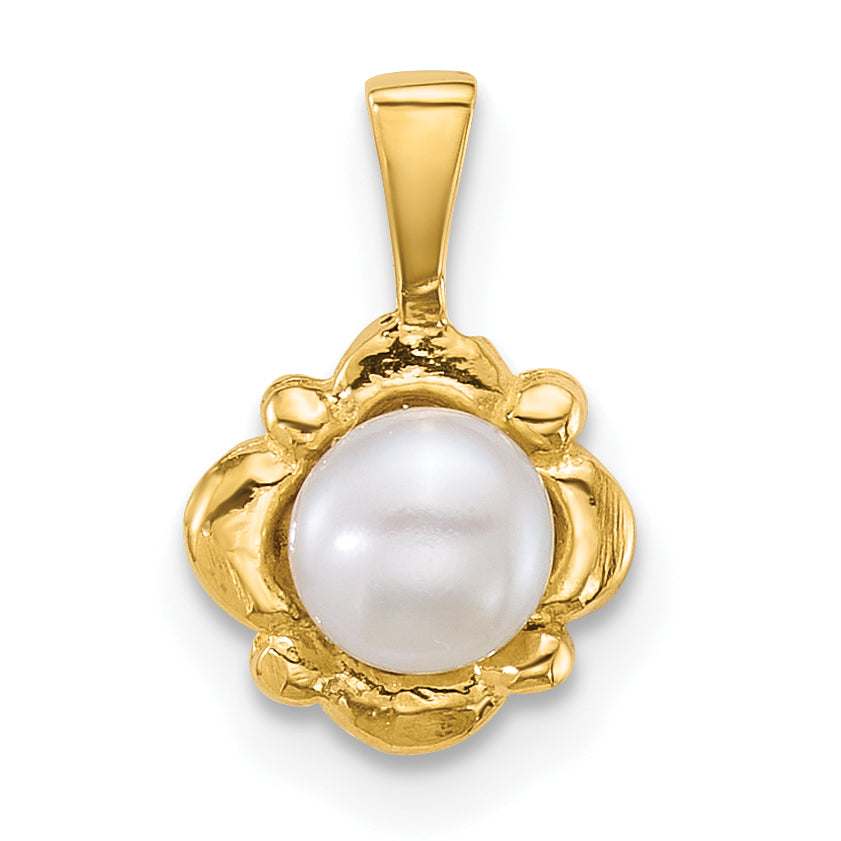 14k Polished 4-5mm Button White Freshwater Cultured Pearl Pendant Main image