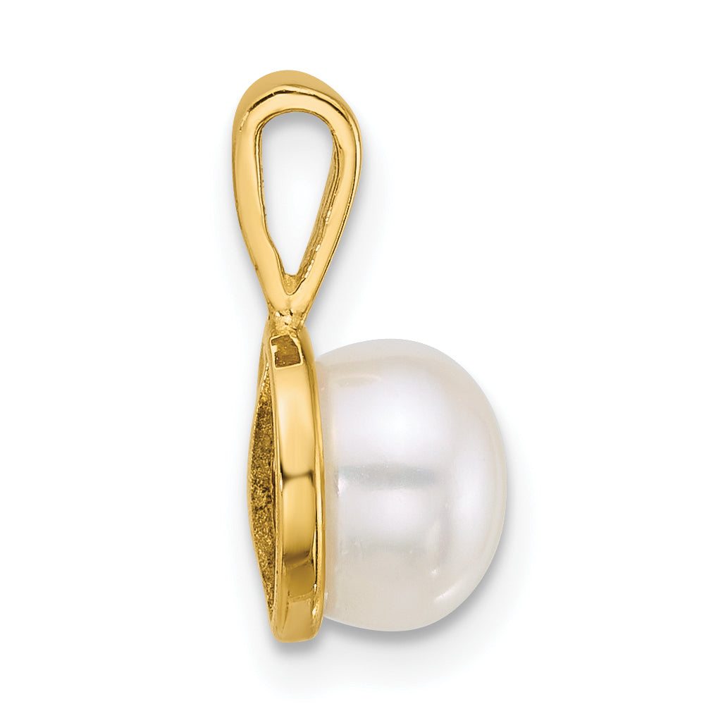 14k Polished 7-8mm Button White Freshwater Cultured Pearl Pendant