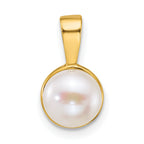 14k Polished 7-8mm Button White Freshwater Cultured Pearl Pendant