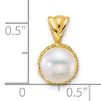14k Polished 7-8mm Button White Freshwater Cultured Pearl Pendant