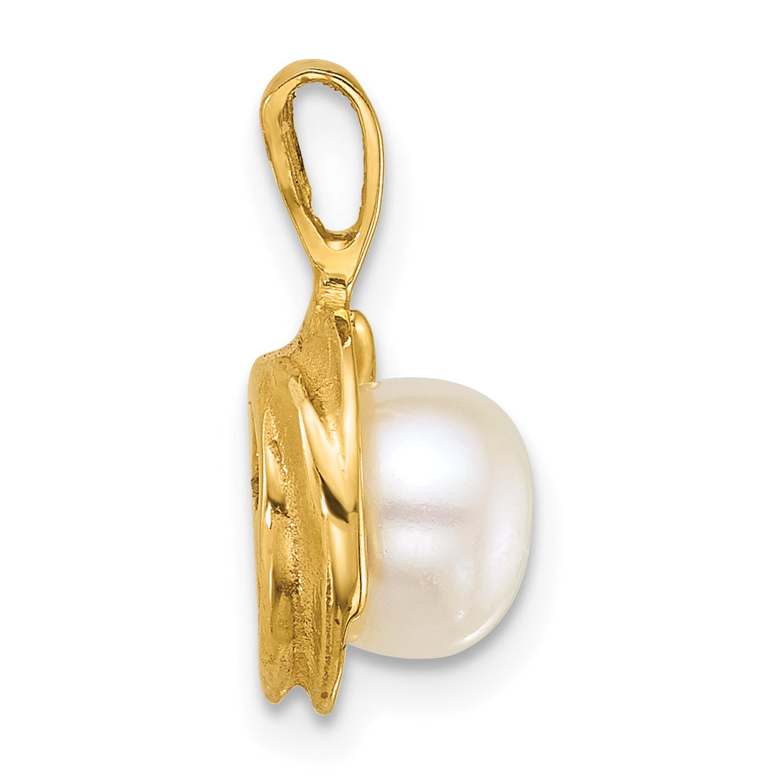 14k Polished 6-7mm Button White Freshwater Cultured Pearl Pendant Secondary image