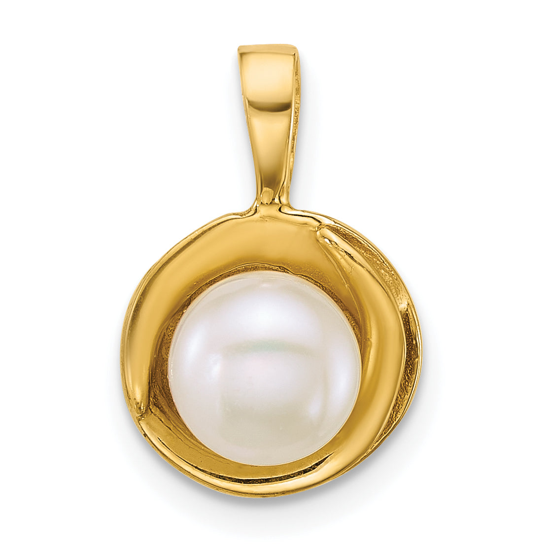 14k Polished 6-7mm Button White Freshwater Cultured Pearl Pendant Main image