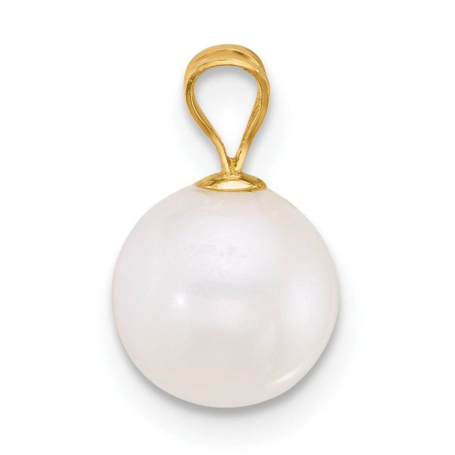 14k Polished 8-9mm Round White Freshwater Cultured Pearl Pendant