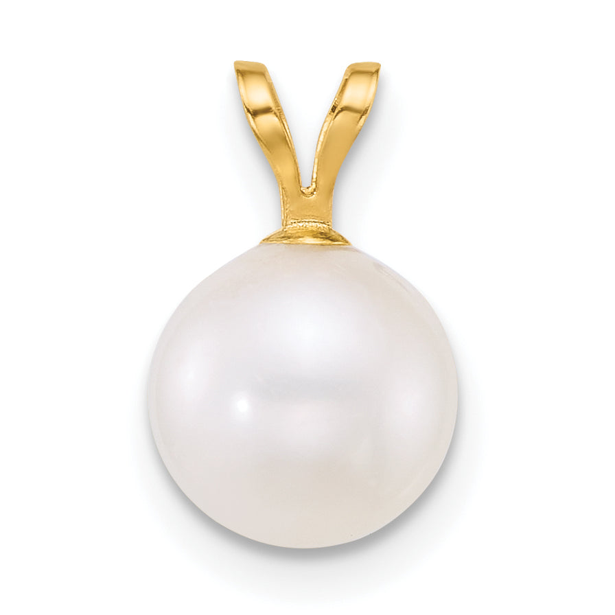 14k Polished 8-9mm Round White Freshwater Cultured Pearl Pendant
