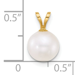 14k Polished 8-9mm Round White Freshwater Cultured Pearl Pendant