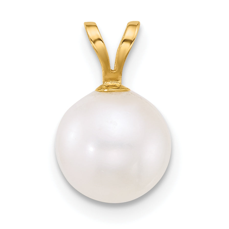 14k Polished 8-9mm Round White Freshwater Cultured Pearl Pendant Main image
