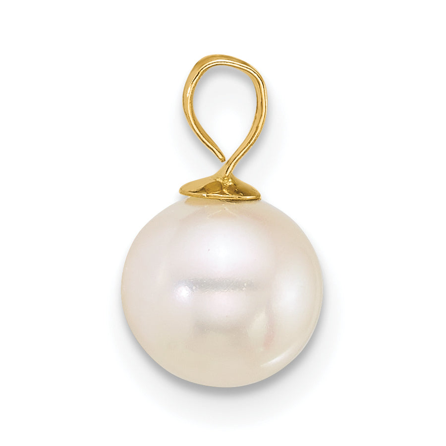 14k Polished 7-8mm Round White Freshwater Cultured Pearl Pendant