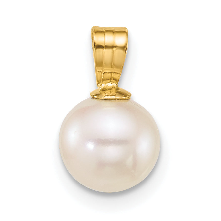 14k Polished 7-8mm Round White Freshwater Cultured Pearl Pendant