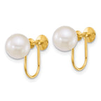 14k Polished 7-8mm Round Akoya Saltwater Cultured Pearl Non-Pierced Earrings