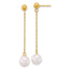 14k Polished 6.5-7mm White Round Akoya Saltwater Cultured Pearl Chain Dangle Post Earrings