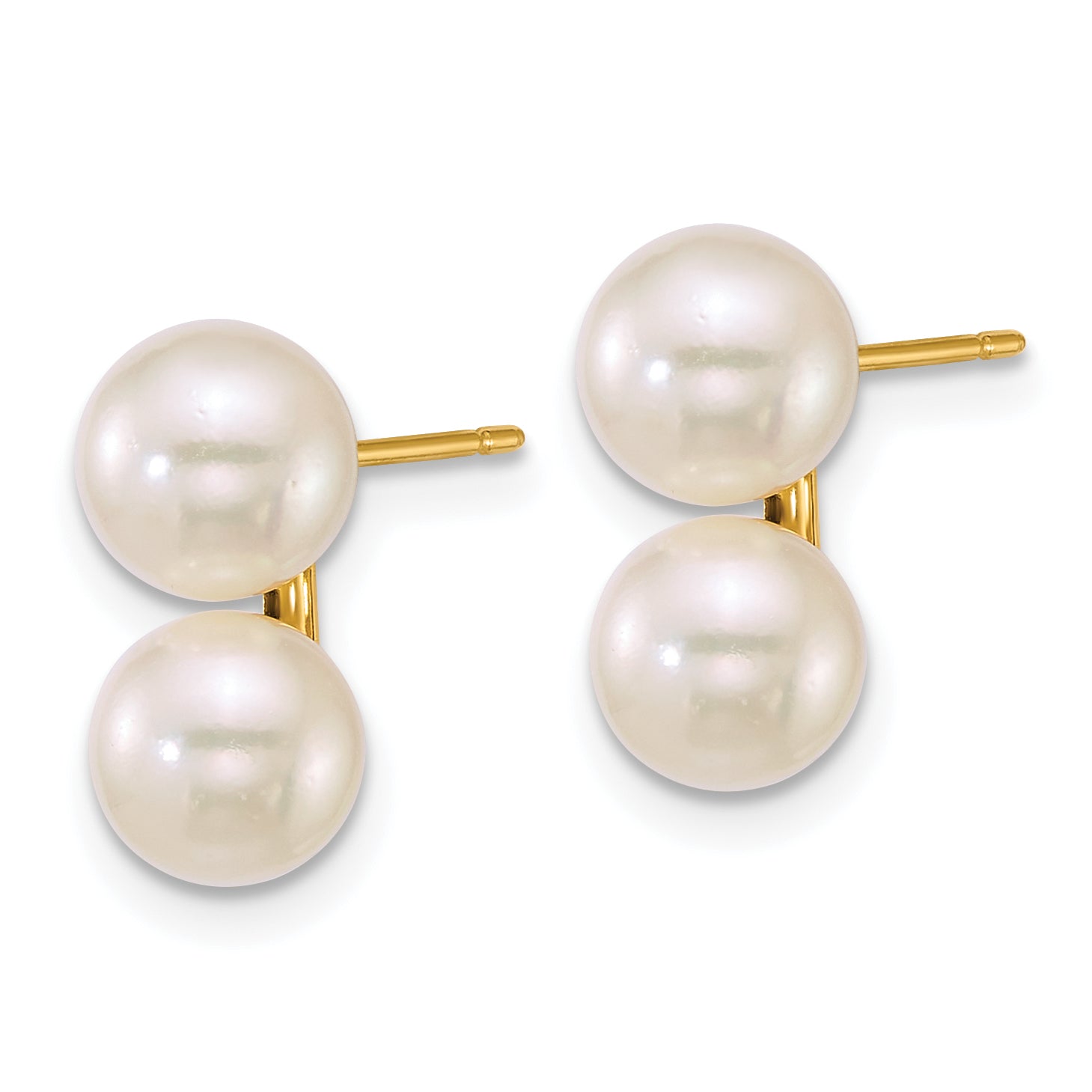 14k Polished 6-7mm White Round Akoya Saltwater Cultured Double Pearl Post Earrings Secondary image