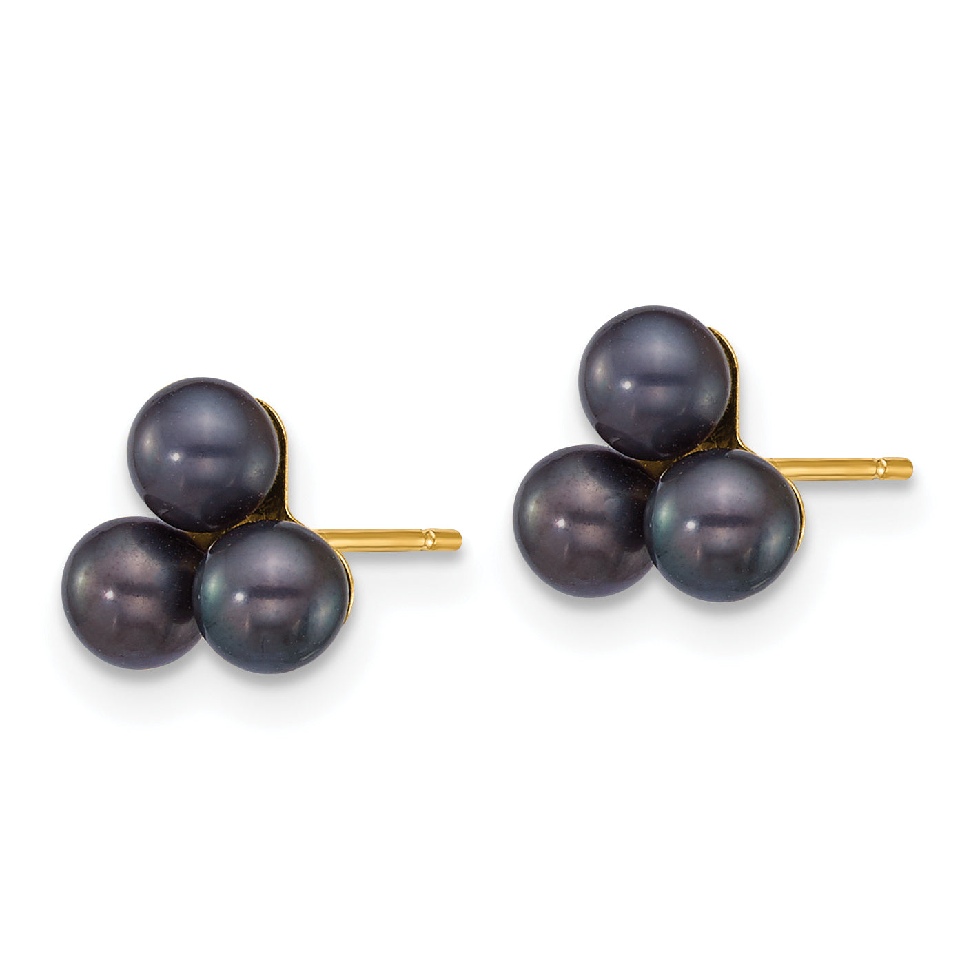 14k Polished 3-4mm Button Black Freshwater Cultured 3-Pearl Post Earrings Secondary image