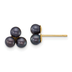 14k Polished 3-4mm Button Black Freshwater Cultured 3-Pearl Post Earrings