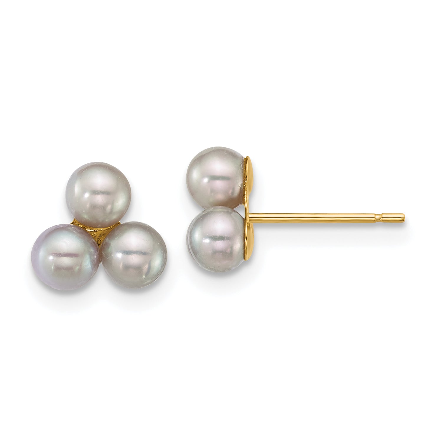14k Polished 3-4mm Button Grey Freshwater Cultured 3-Pearl Post Earrings Main image