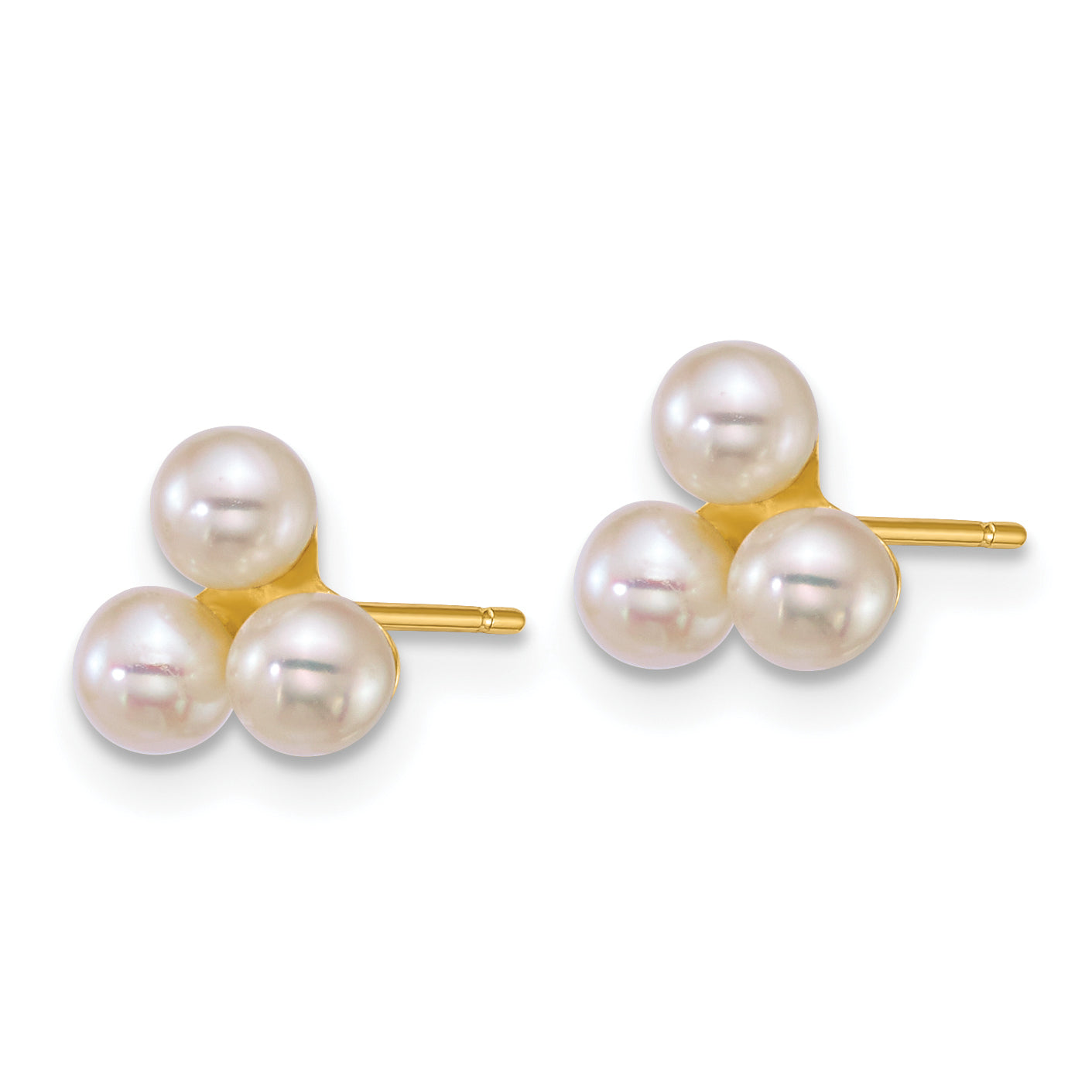 14k Polished 3-4mm Button White Freshwater Cultured 3-Pearl Post Earrings Secondary image