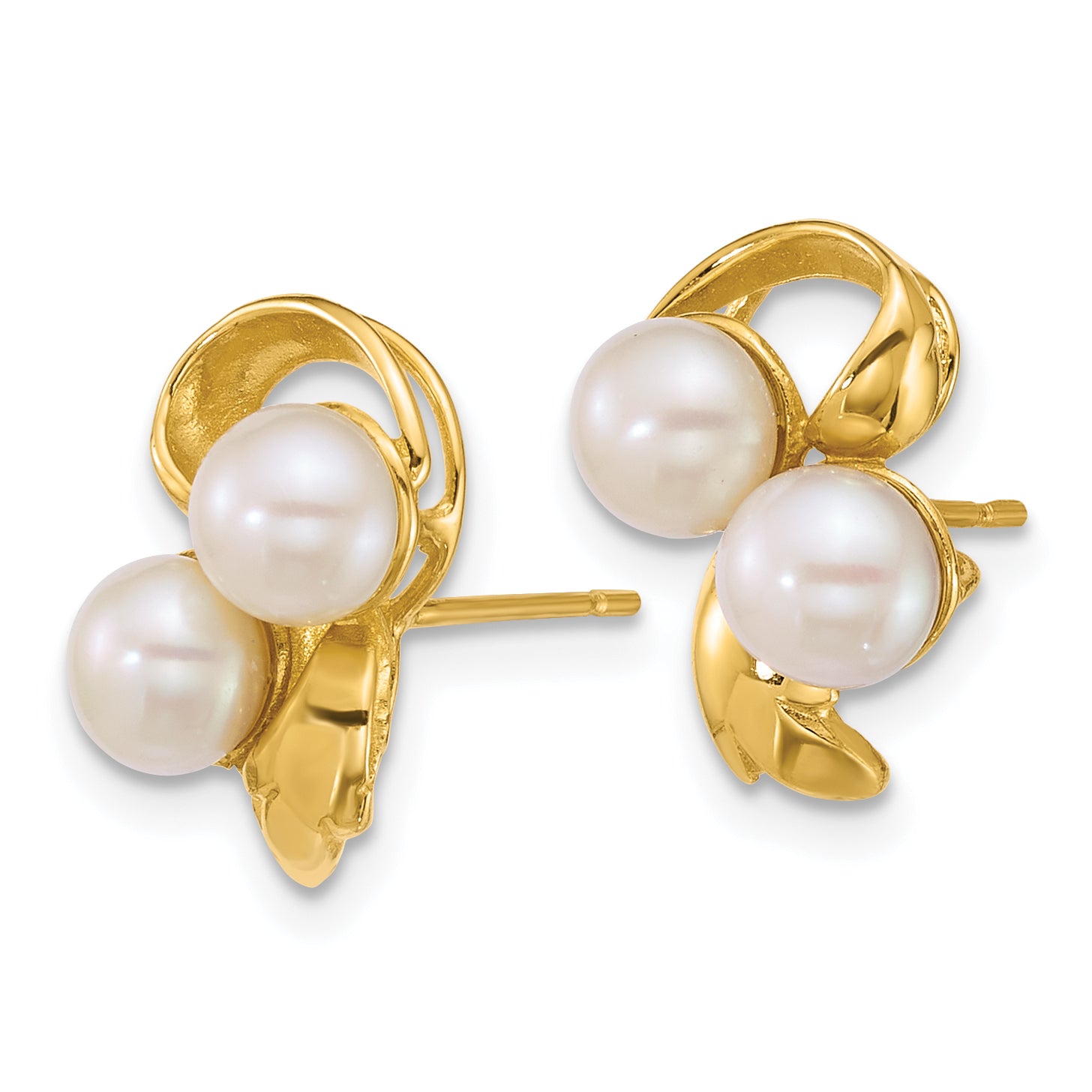 14k Polished 5-6mm Button White Freshwater Cultured 2-Pearl Post Earrings Secondary image