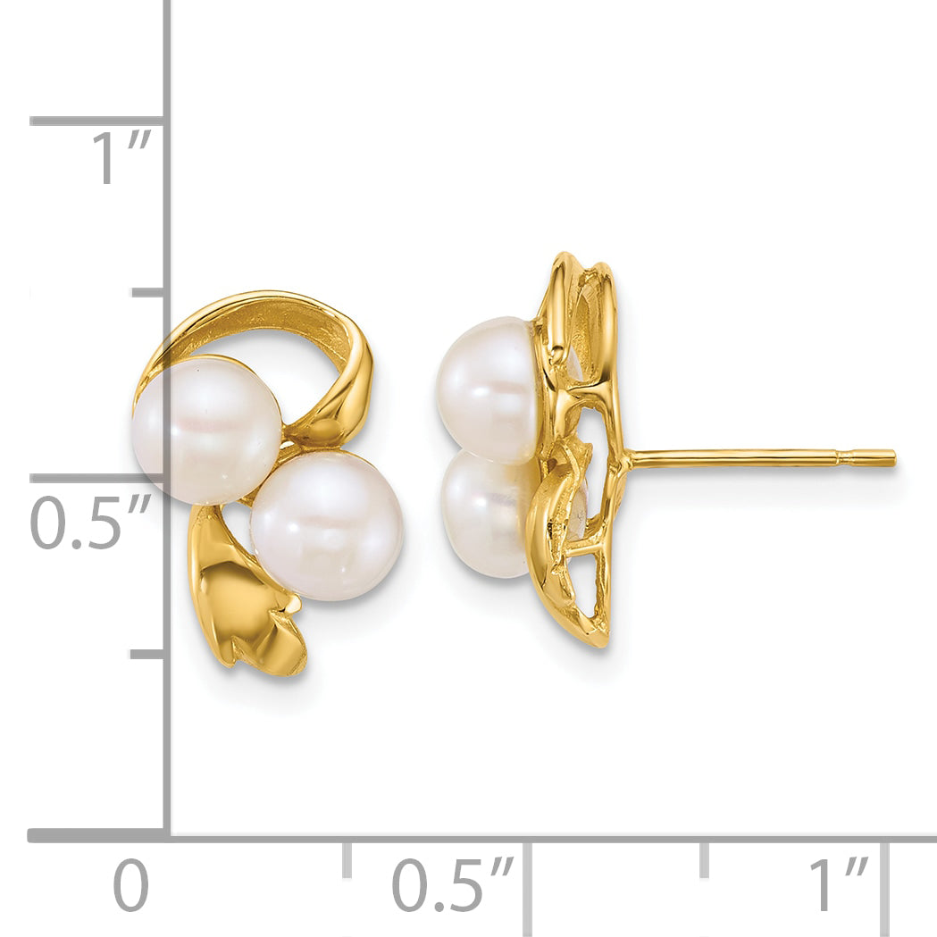 14k Polished 5-6mm Button White Freshwater Cultured 2-Pearl Post Earrings