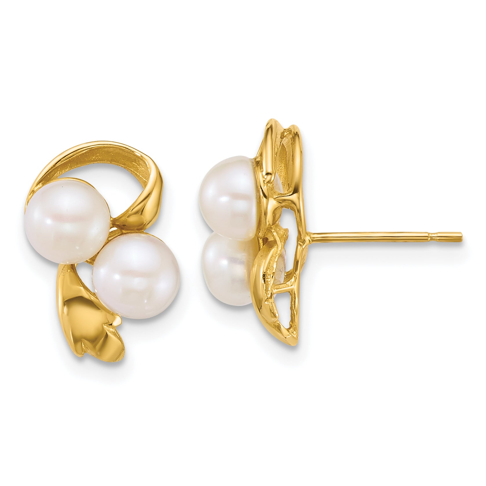 14k Polished 5-6mm Button White Freshwater Cultured 2-Pearl Post Earrings Main image