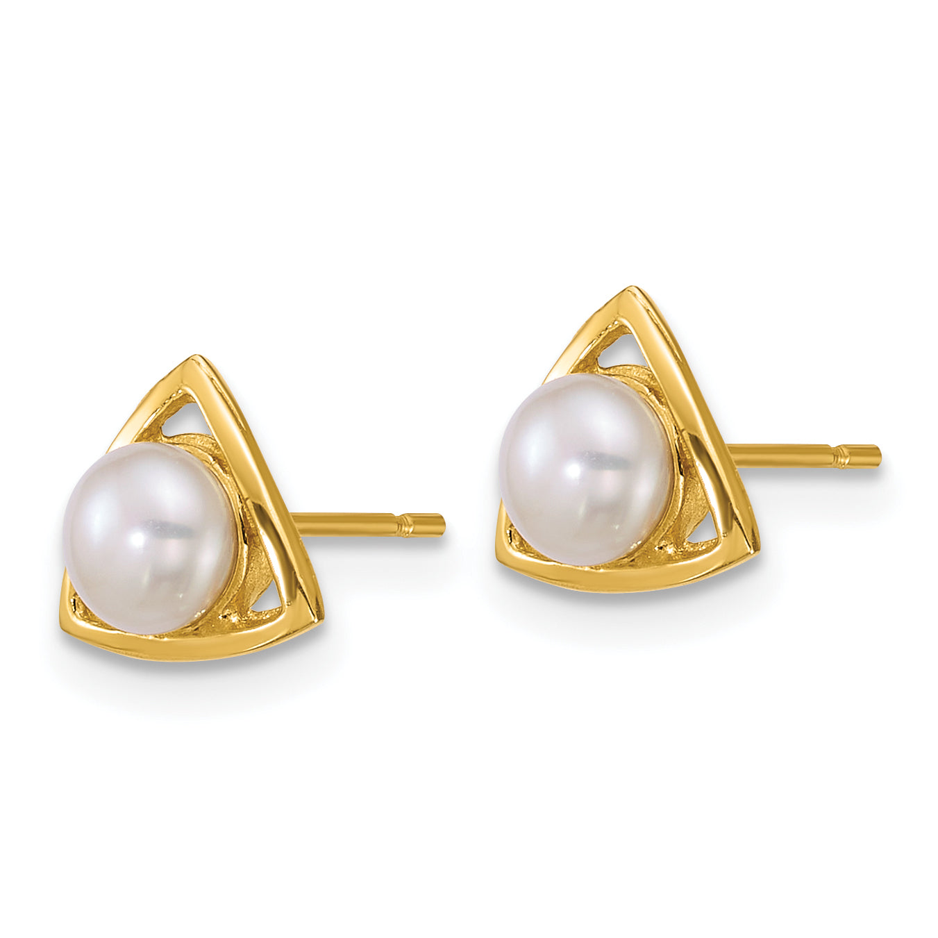 14k Polished 4-5mm Button White Freshwater Cultured Pearl Triangle Post Earrings Secondary image
