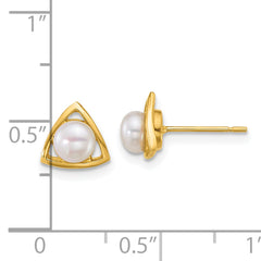 14k Polished 4-5mm Button White Freshwater Cultured Pearl Triangle Post Earrings
