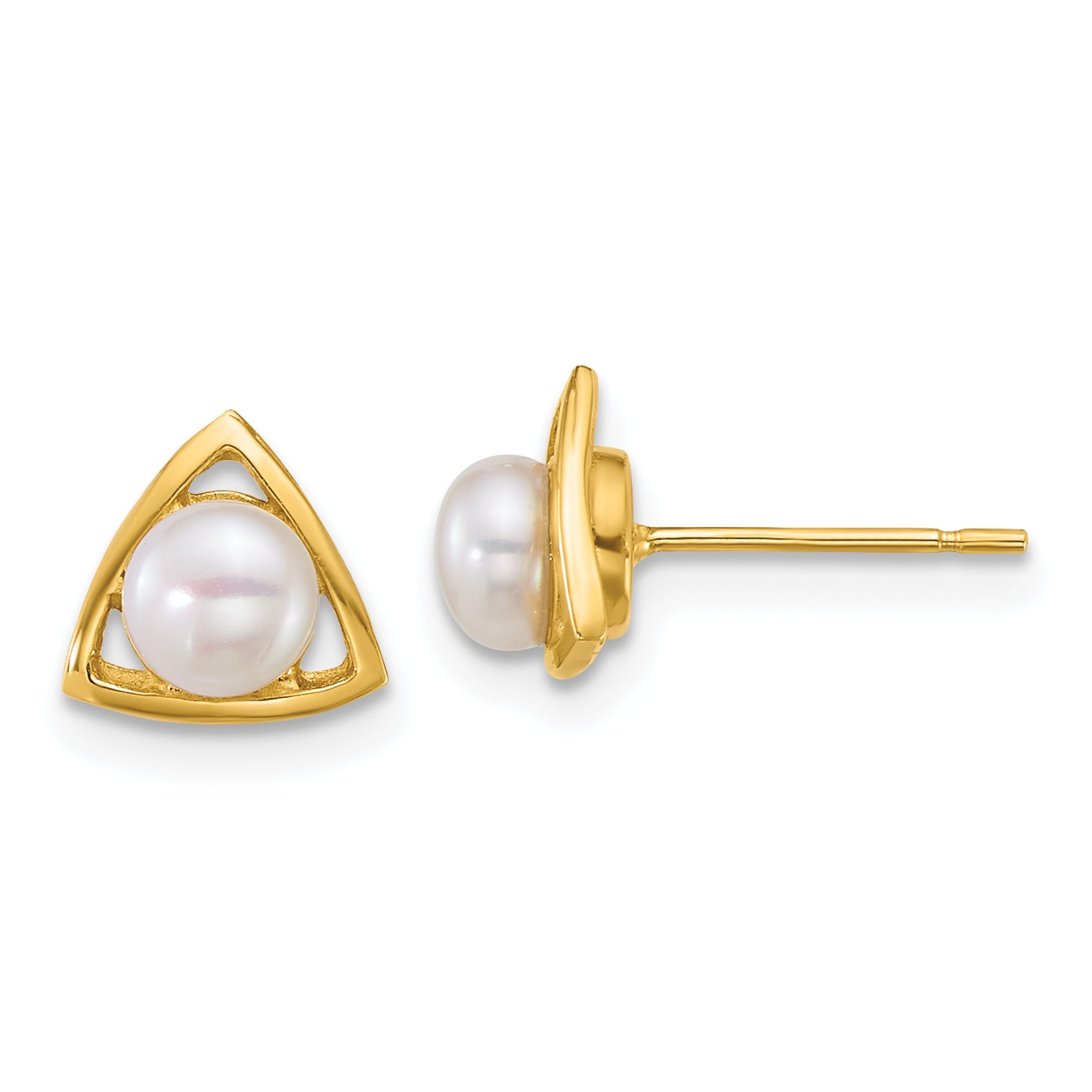 14k Polished 4-5mm Button White Freshwater Cultured Pearl Triangle Post Earrings Main image
