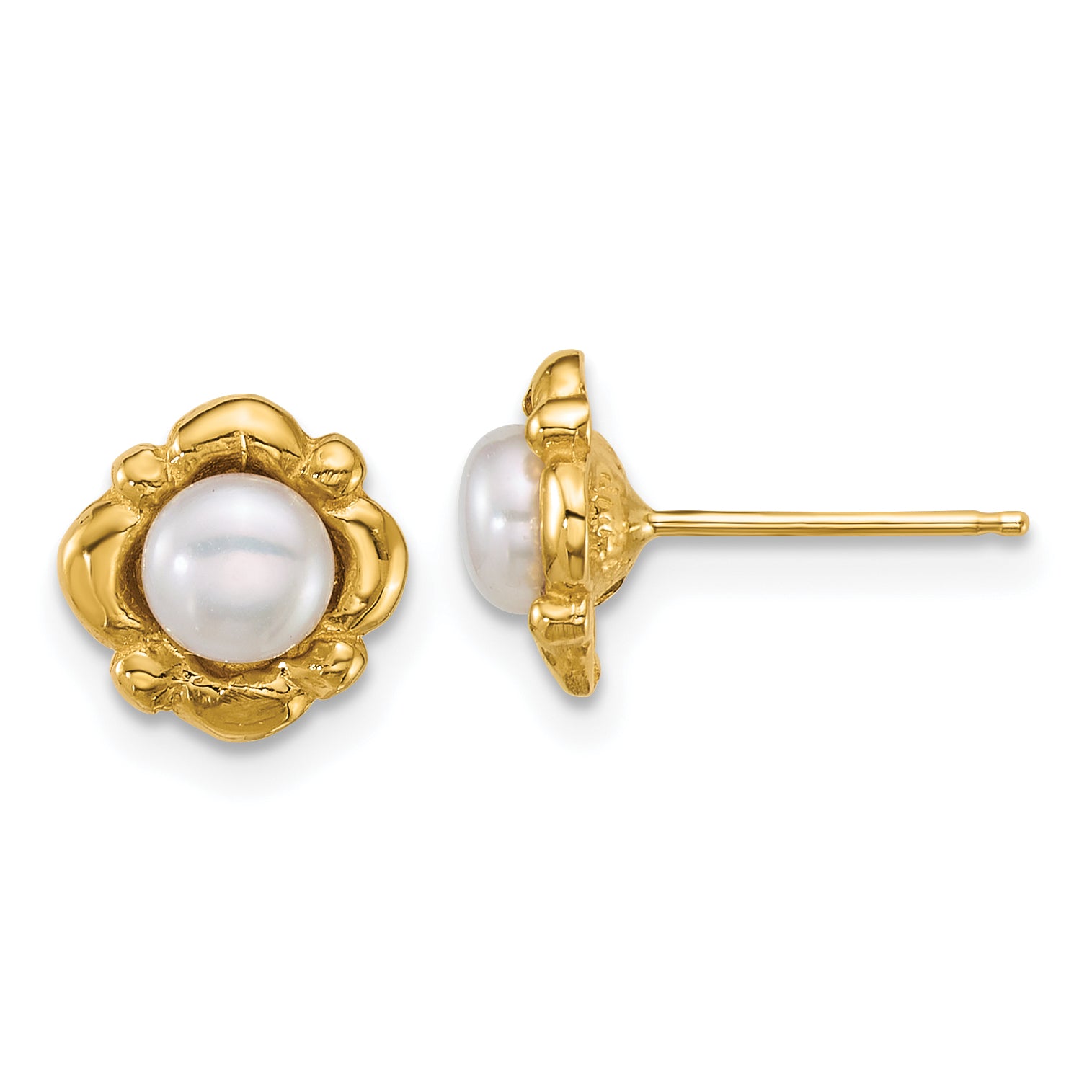 14k Polished 4-5mm Button White Freshwater Cultured Pearl Post Earrings Main image