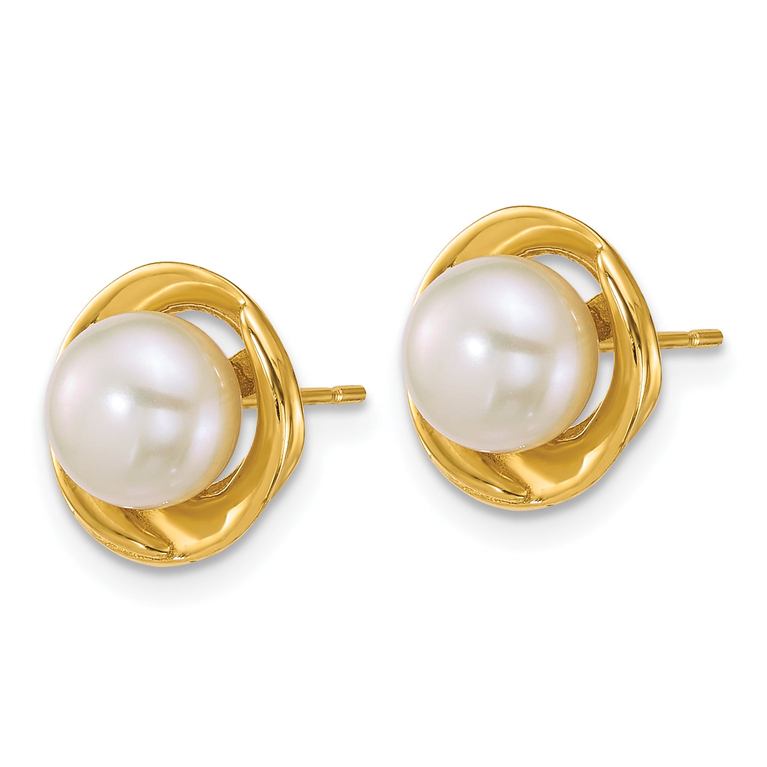 14k Polished 6-7mm Button White Freshwater Cultured Pearl Post Earrings Secondary image