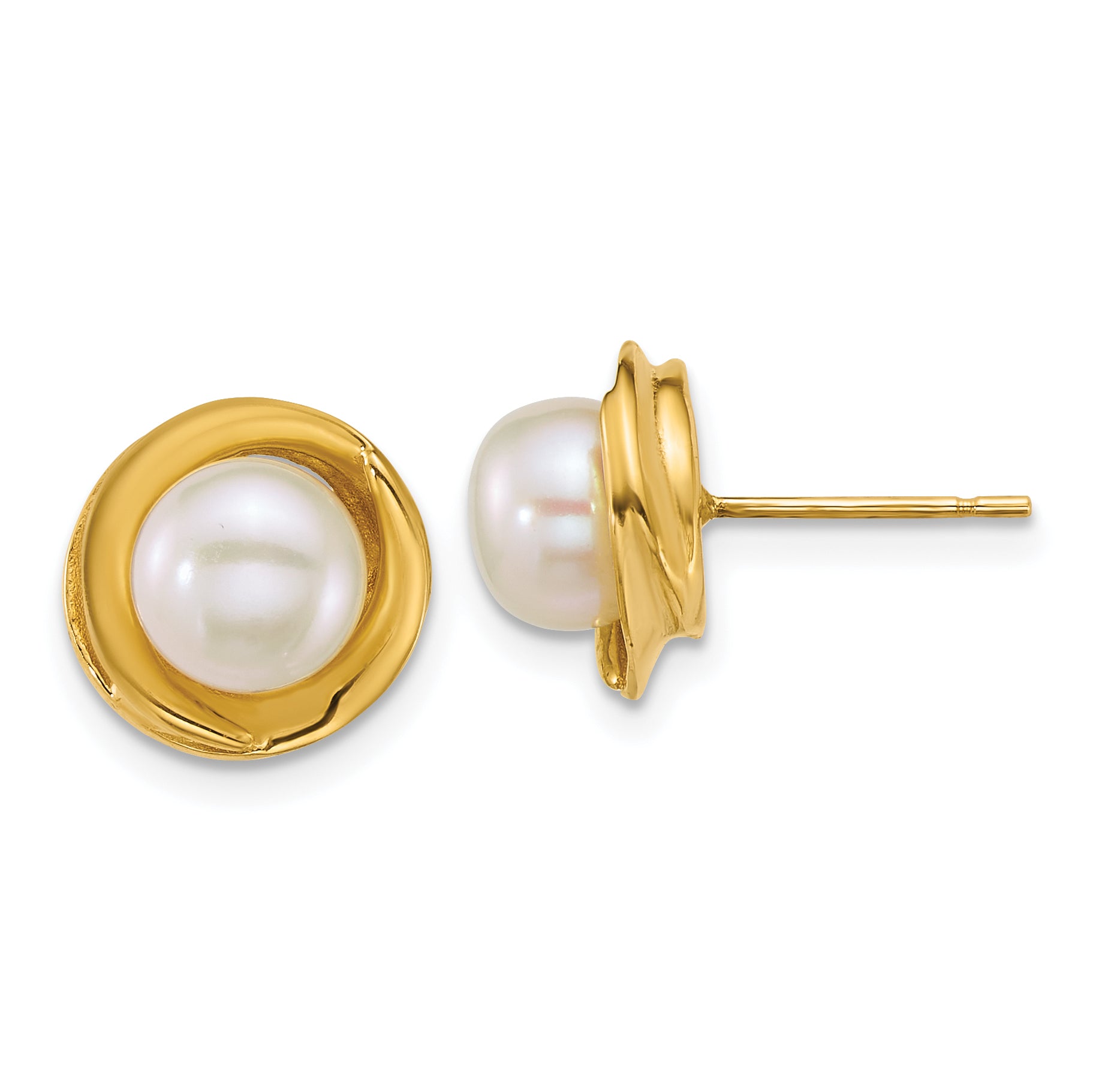 14k Polished 6-7mm Button White Freshwater Cultured Pearl Post Earrings Main image