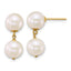 14k Polished 7-8mm Round White Freshwater Cultured 2-Pearl Dangle Post Earrings