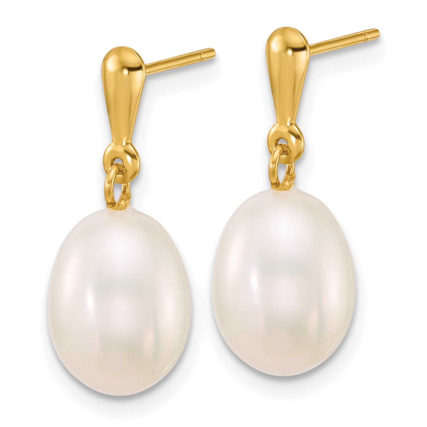 14k Polished 8-9mm Rice White Freshwater Cultured Pearl Dangle Post Earrings Secondary image