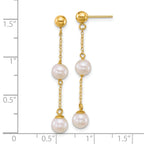 14k Polished 5-6mm Round White Freshwater Cultured 2-Pearl and Chain Dangle Post Earrings