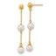 14k Polished 5-6mm Round White Freshwater Cultured 2-Pearl and Chain Dangle Post Earrings