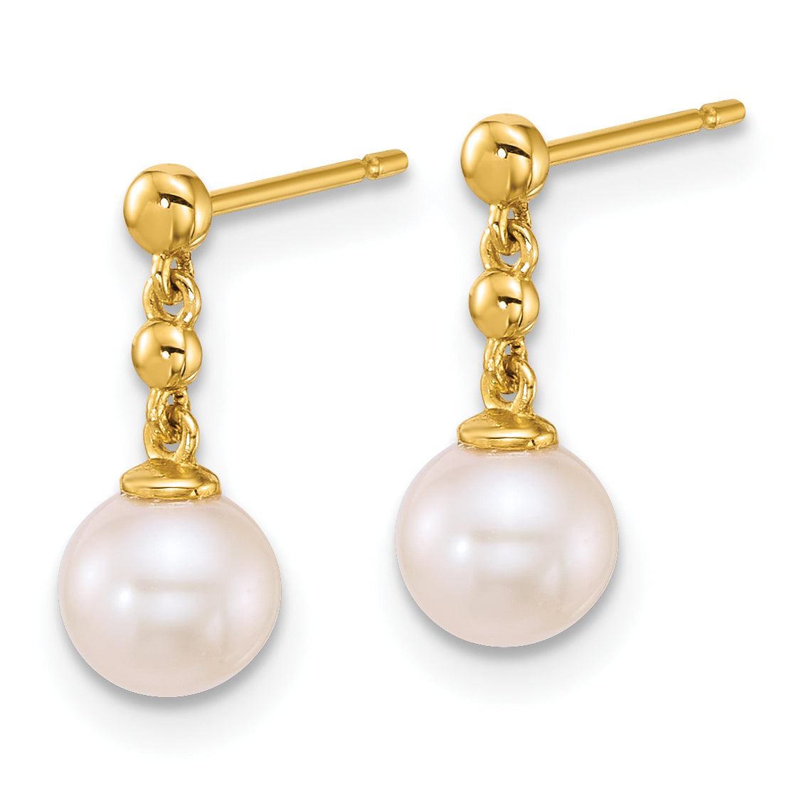 14k Polished 6-7mm White Round Freshwater Cultured Pearl Dangle Post Earrings Secondary image