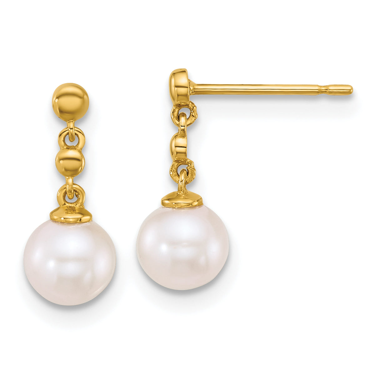 14k Polished 6-7mm White Round Freshwater Cultured Pearl Dangle Post Earrings Main image