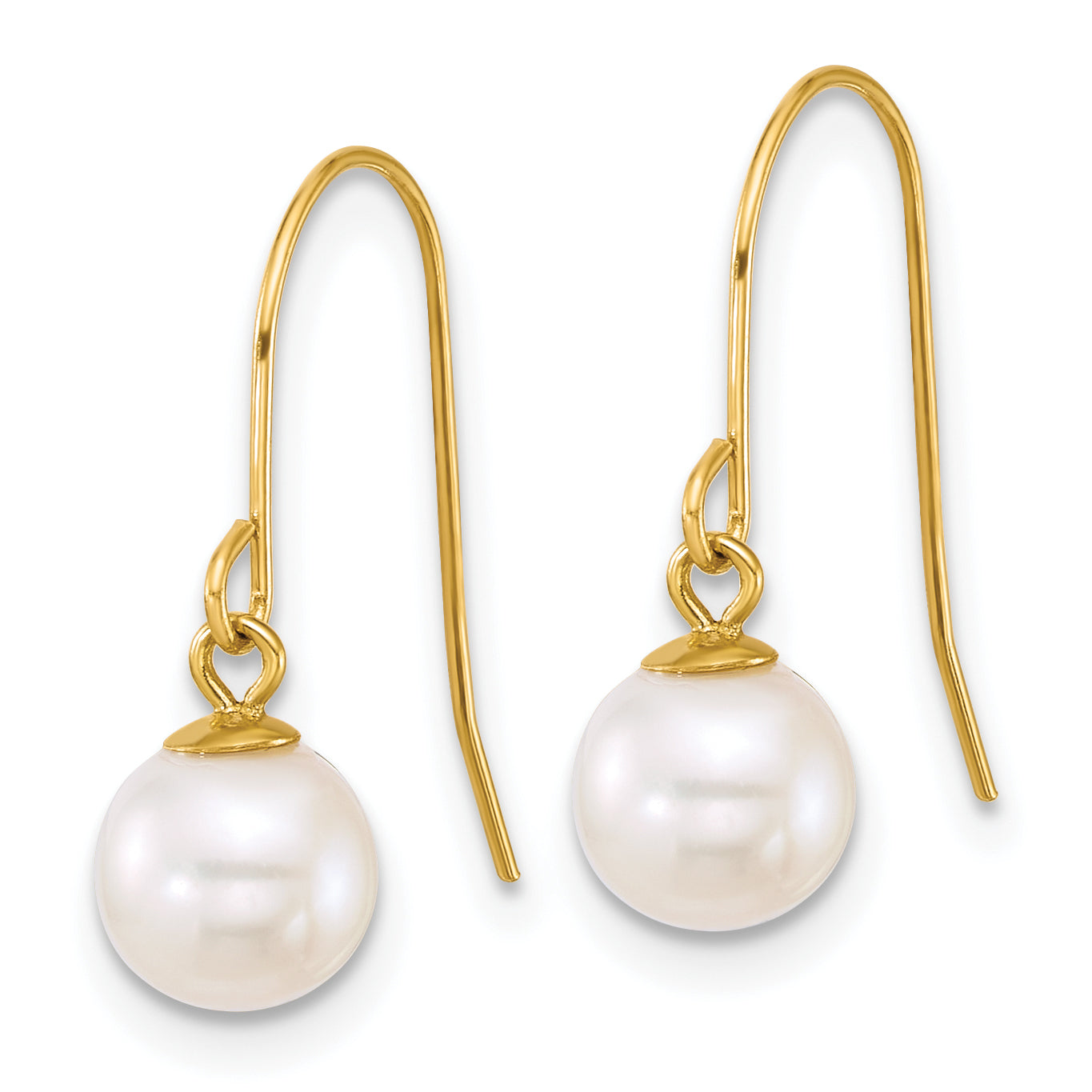 14k Polished 6-7mm Round White Freshwater Culture Pearl Dangle Shepherd Hook Earrings Secondary image