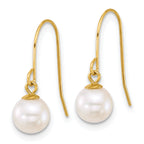14k Polished 6-7mm Round White Freshwater Culture Pearl Dangle Shepherd Hook Earrings