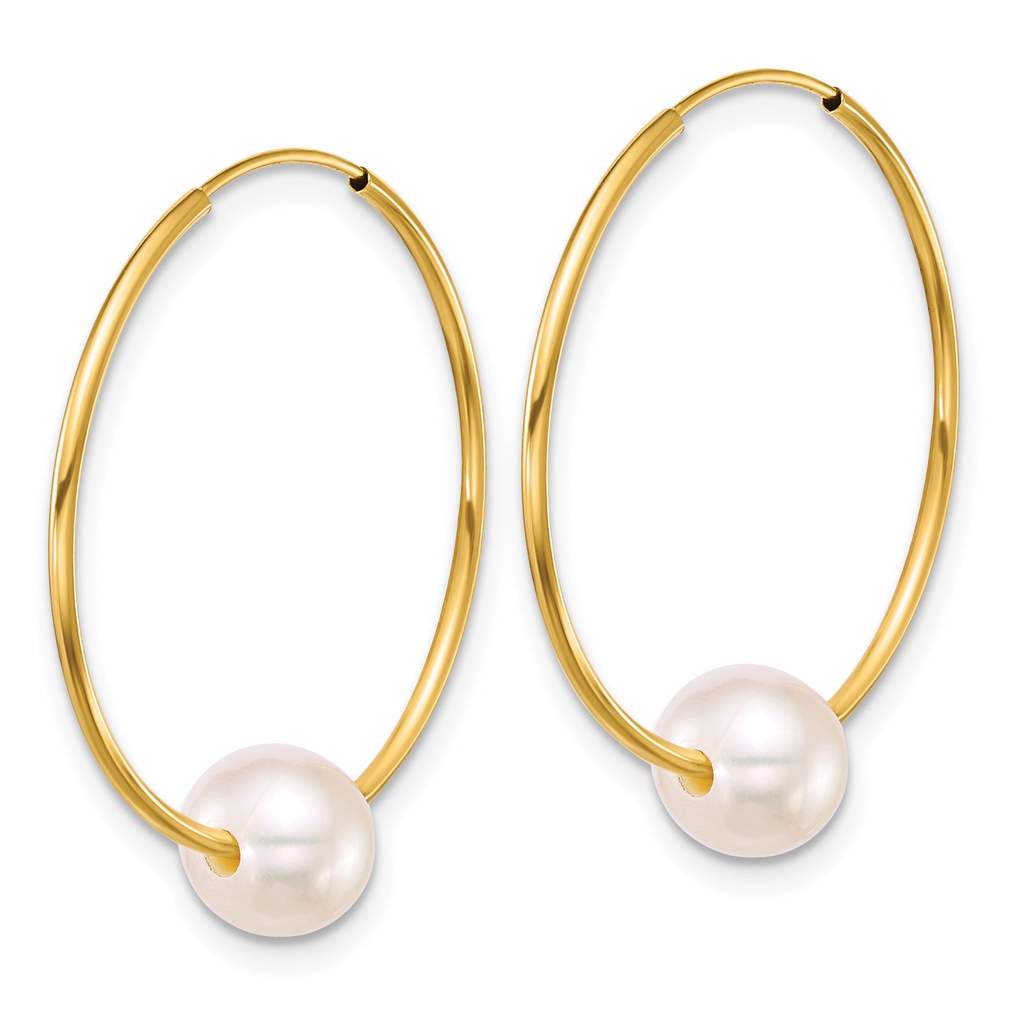 14k Polished 6-7mm Semi-Round White Freshwater Cultured Pearl Endless Hoop Earrings