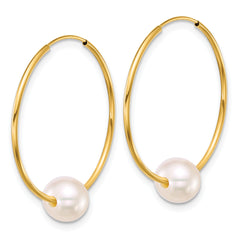 14k Polished 6-7mm Semi-Round White Freshwater Cultured Pearl Endless Hoop Earrings