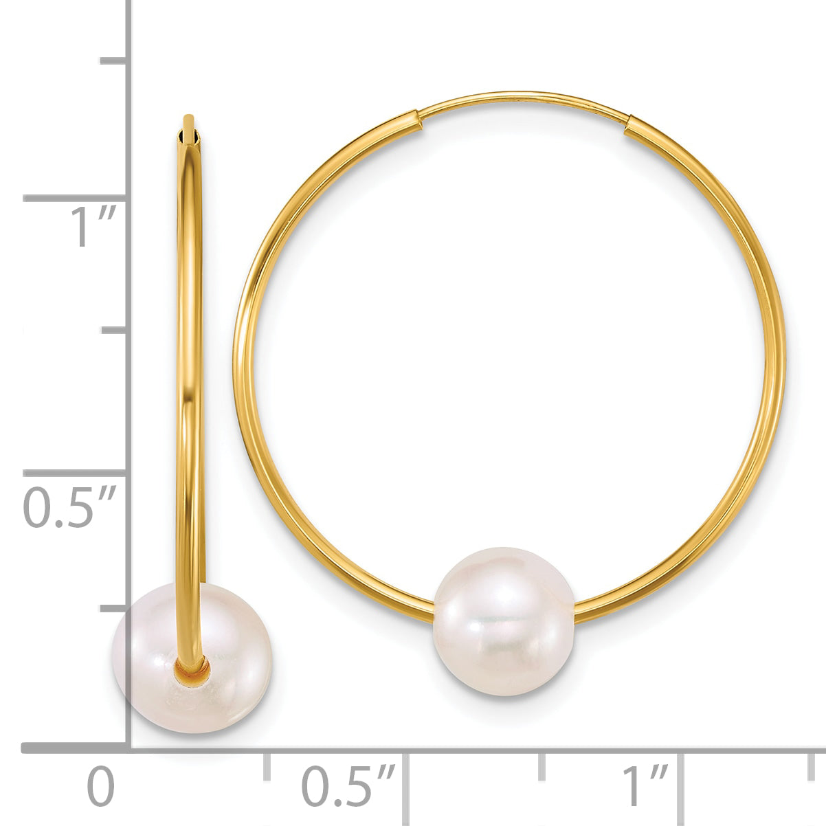 14k Polished 6-7mm Semi-Round White Freshwater Cultured Pearl Endless Hoop Earrings