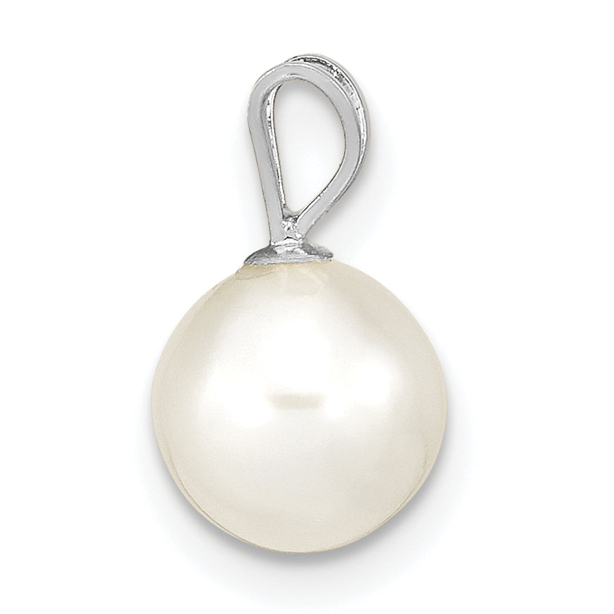 14k White Gold 7-8mm White Round Freshwater Cultured Pearl Pendant Secondary image