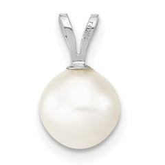 14k White Gold 7-8mm White Round Freshwater Cultured Pearl Pendant