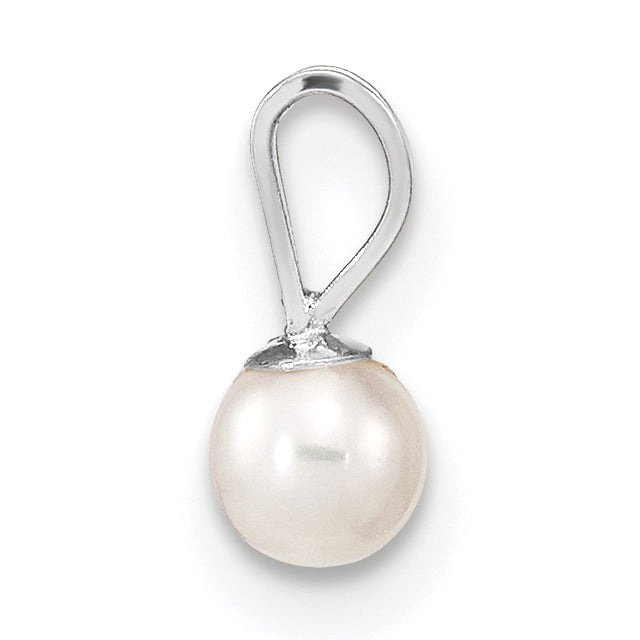 14k White Gold 3-4mm White Round Freshwater Cultured Pearl Pendant