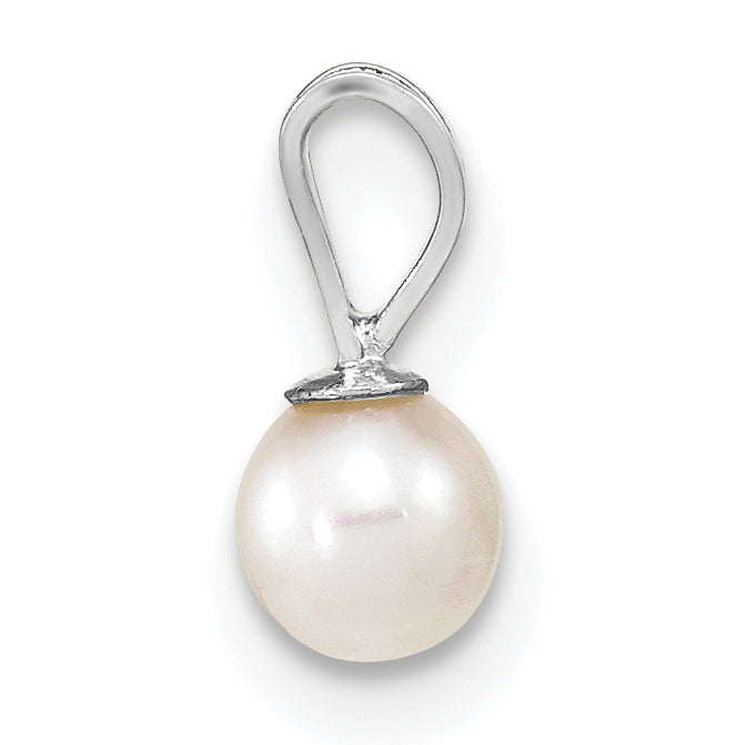 14k White Gold 4-5mm White Round Freshwater Cultured Pearl Pendant