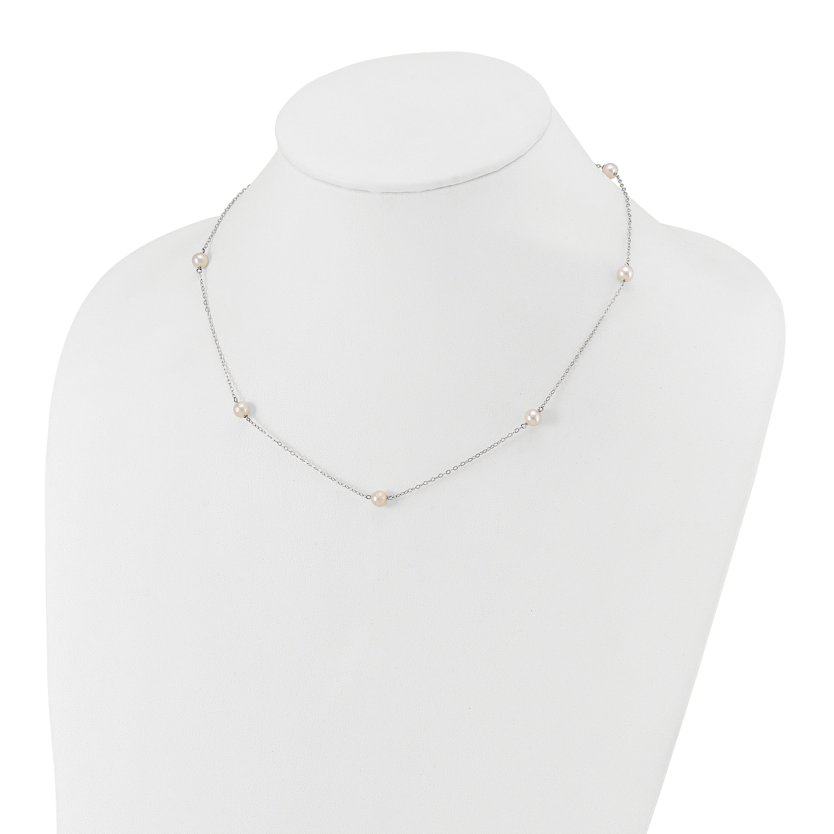 14k White Gold 5-6mm White Round Freshwater Cultured Pearl 7-station 18 inch Necklace