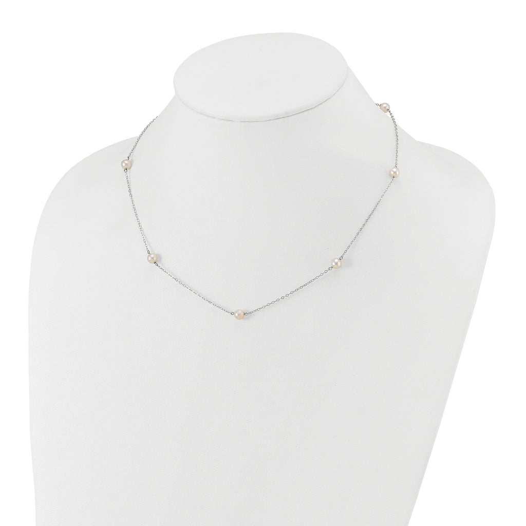 14k White Gold 5-6mm White Round Freshwater Cultured Pearl 7-station 18 inch Necklace
