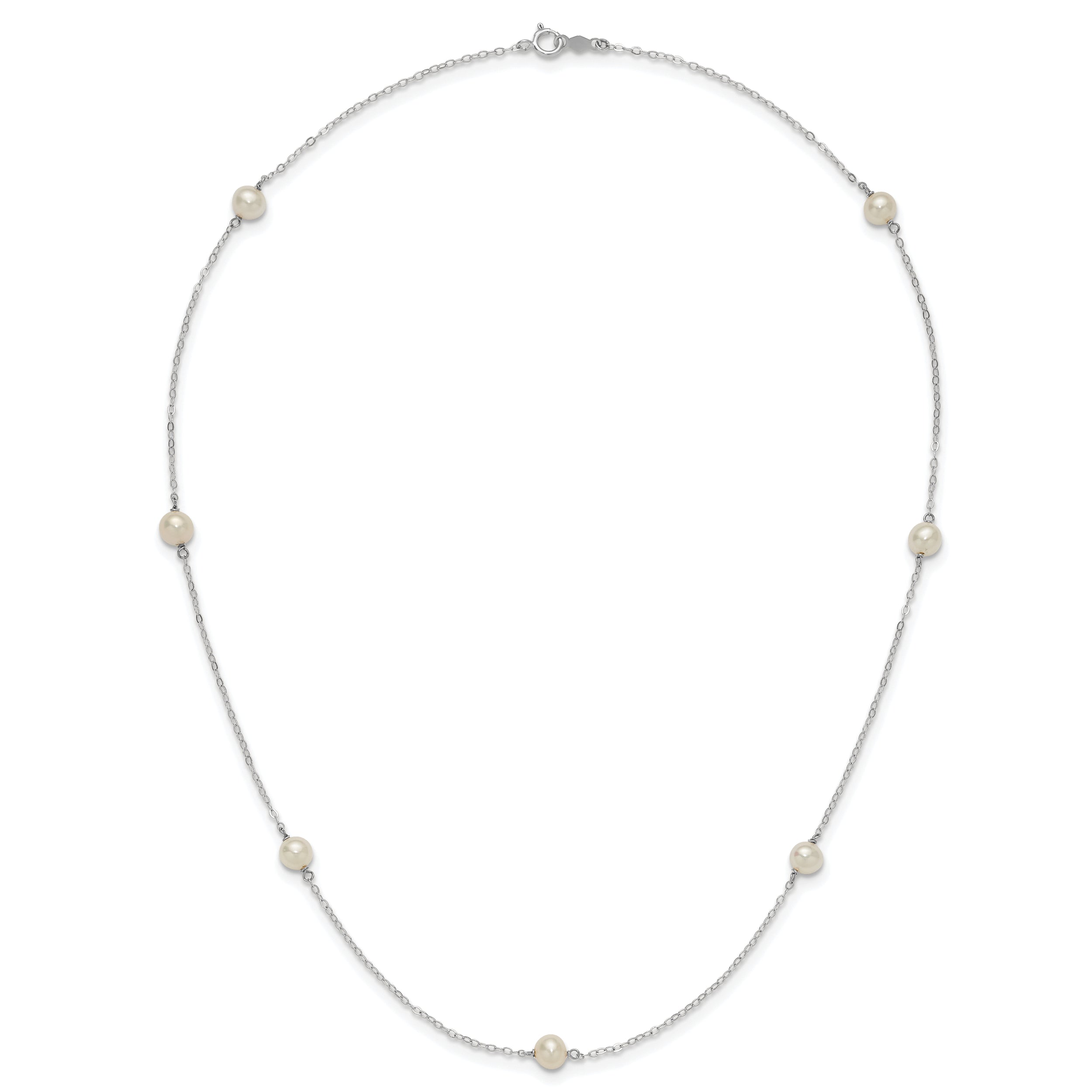 14k White Gold 5-6mm White Round Freshwater Cultured Pearl 7-station 18 inch Necklace