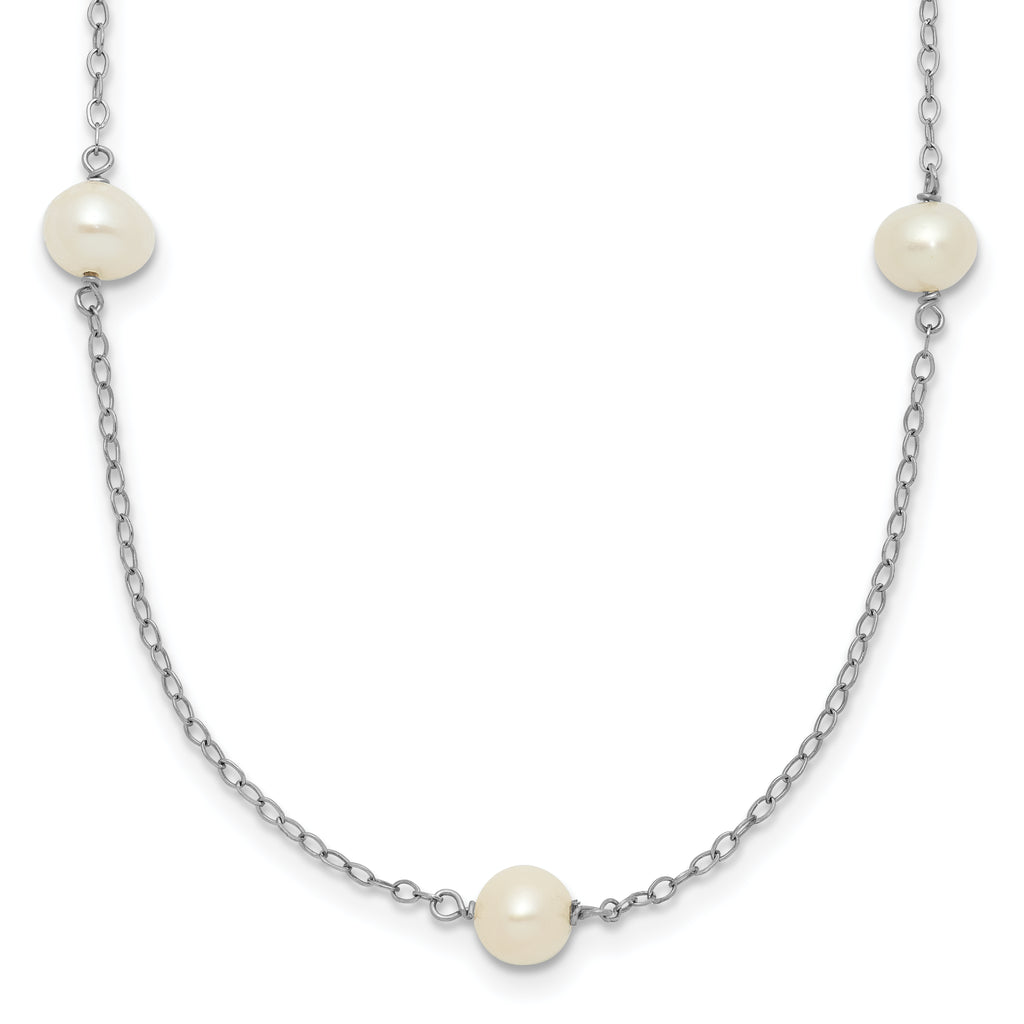 14k White Gold 5-6mm White Round Freshwater Cultured Pearl 7-station 18 inch Necklace