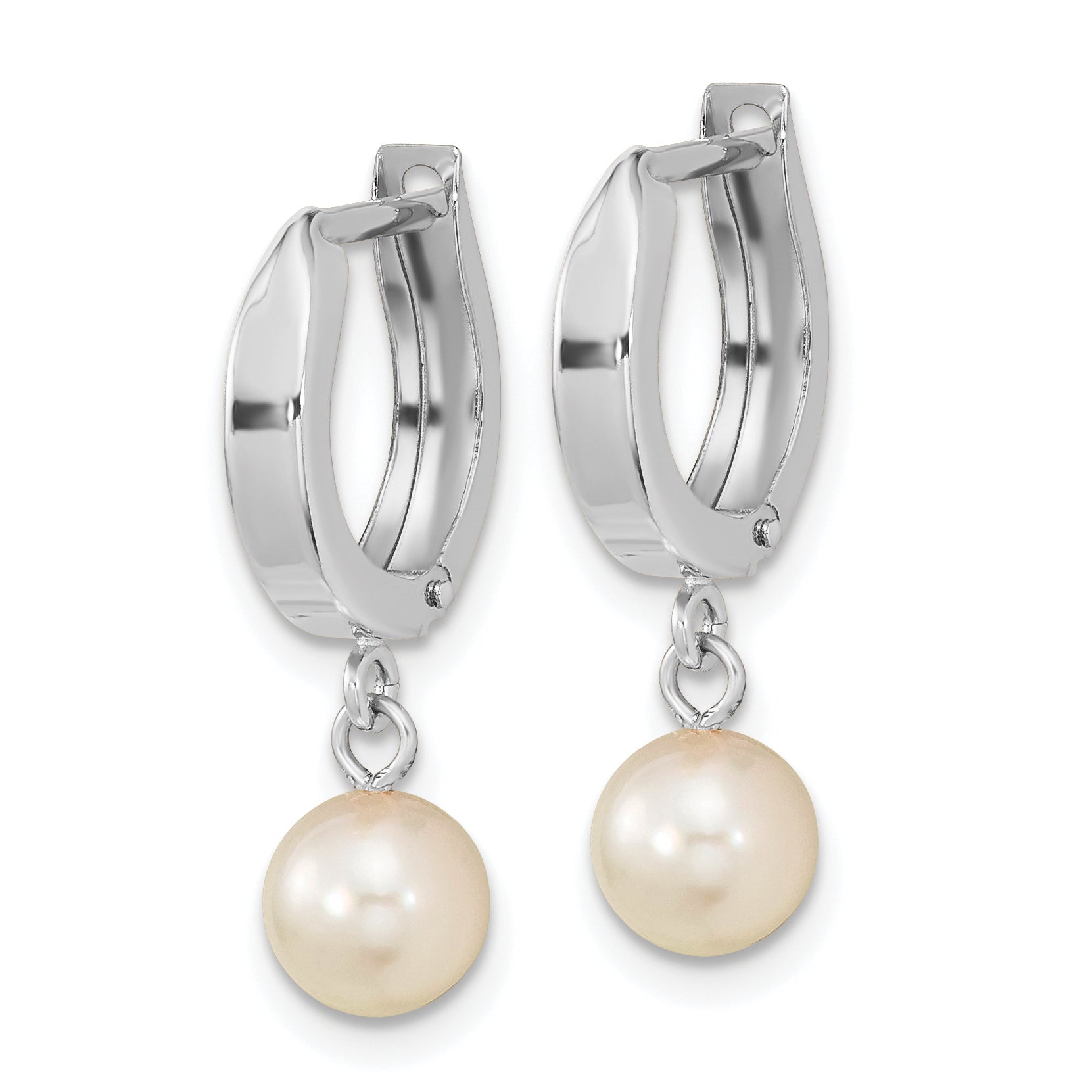 14k White 6-7mm Round Akoya Saltwater Cultured Pearl Dangle Hoop Earrings Secondary image